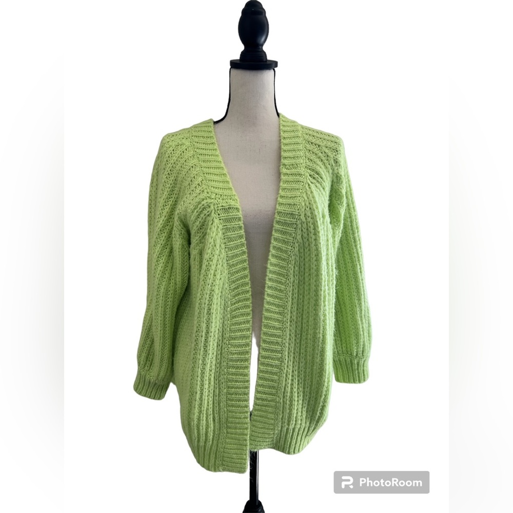 Dee Elly Bright Neon Green Open Cardigan Sweater